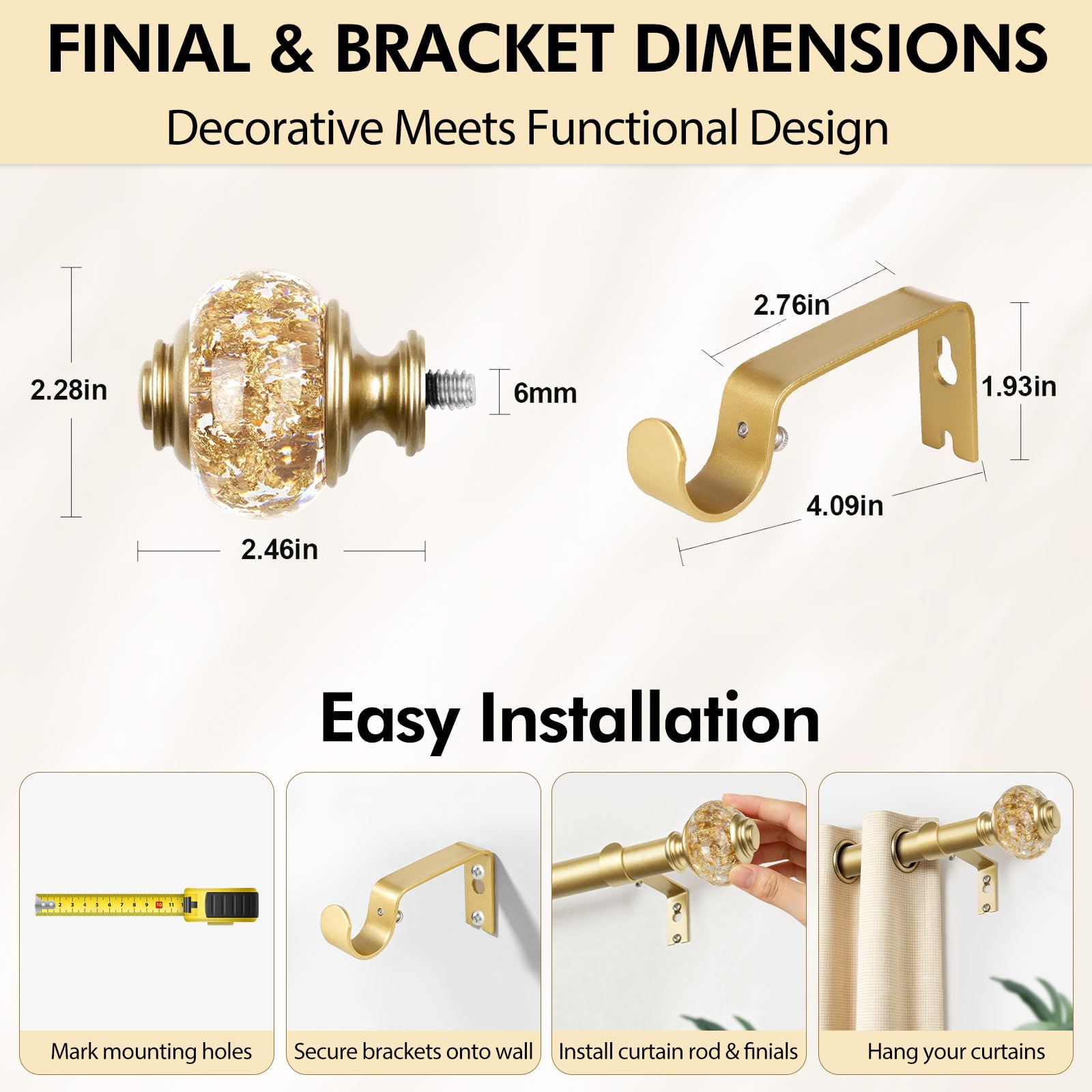 Luxury Gold Curtain Rod - 32-86 Inch, FREE SHIPPING -5 Luxury Gold Curtain Rod - 32-86 Inch, FREE SHIPPING -5
