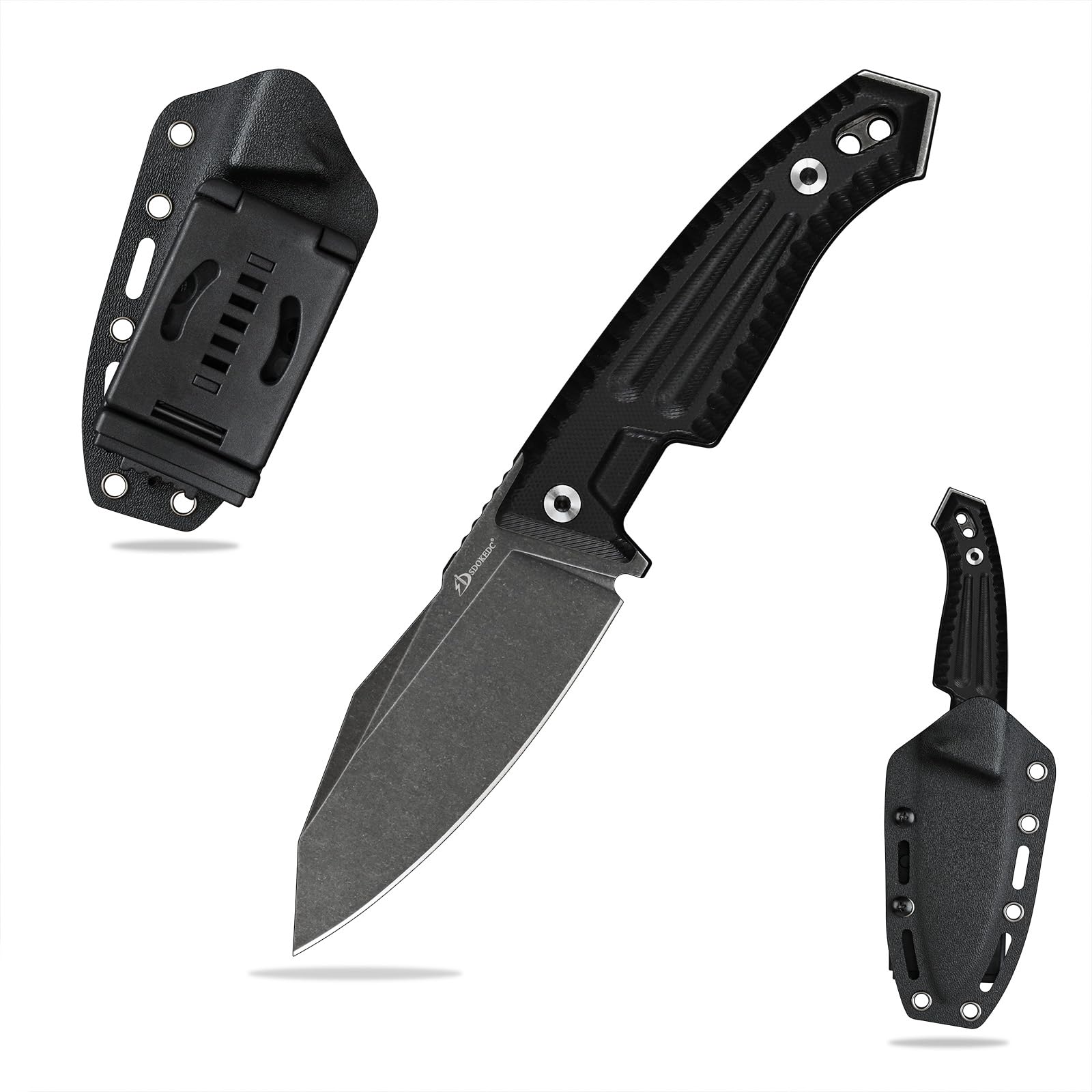 SDOKEDC Knives 3.89“ DC53 Steel Tactical Fixed Blade Knife G10 Handle with kydex sheath for Men EDC Outdoor Camping Survival Hunting (Black Stone Wash)