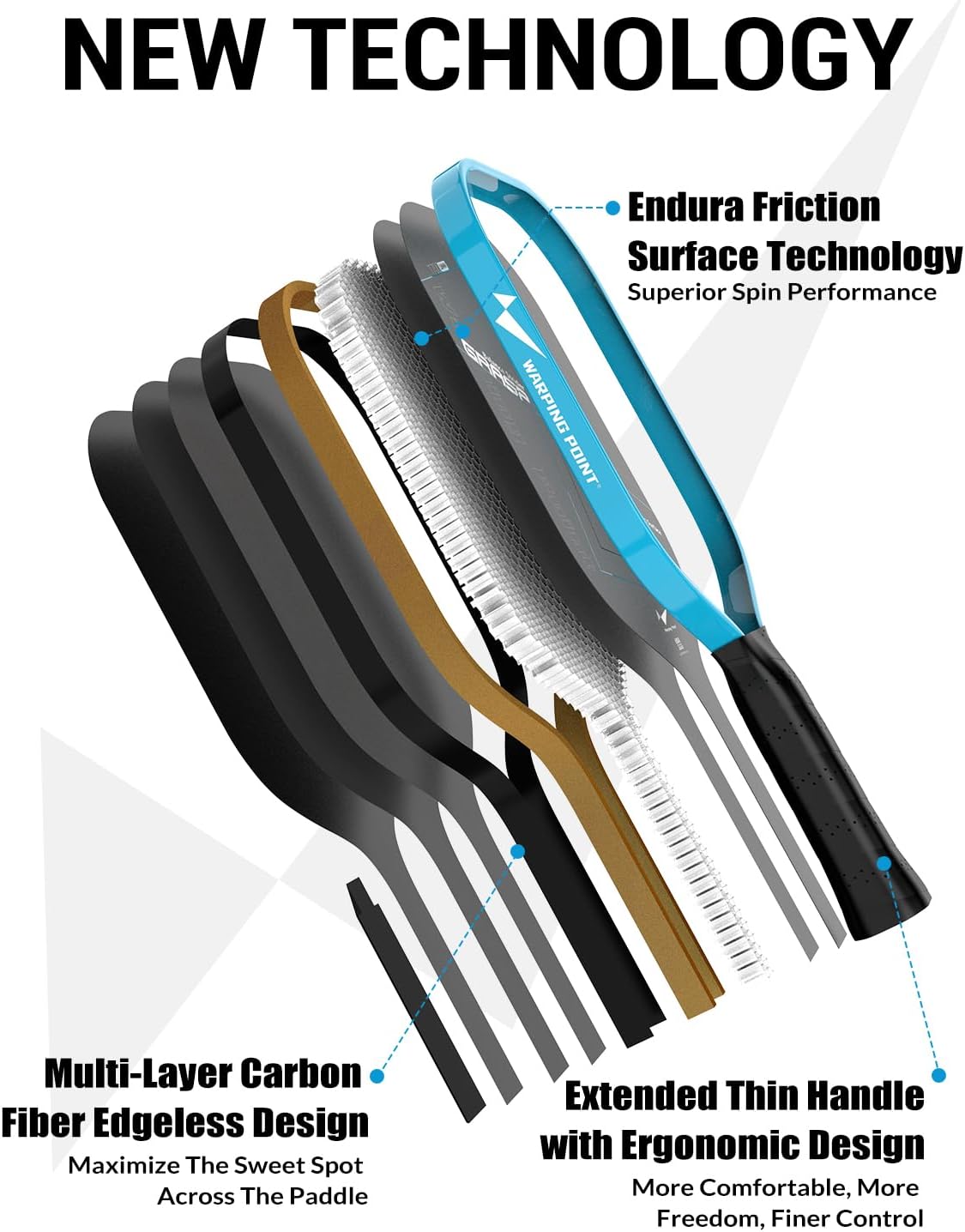 Warping Point Pickleball Paddle, Carbon Fiber Paddle with Endura Friction Surface, Polymer Honeycomb Core, Design for Ultimate Spin & Power, Large Sweet Spot & Contro, USAP Approved - Image 3