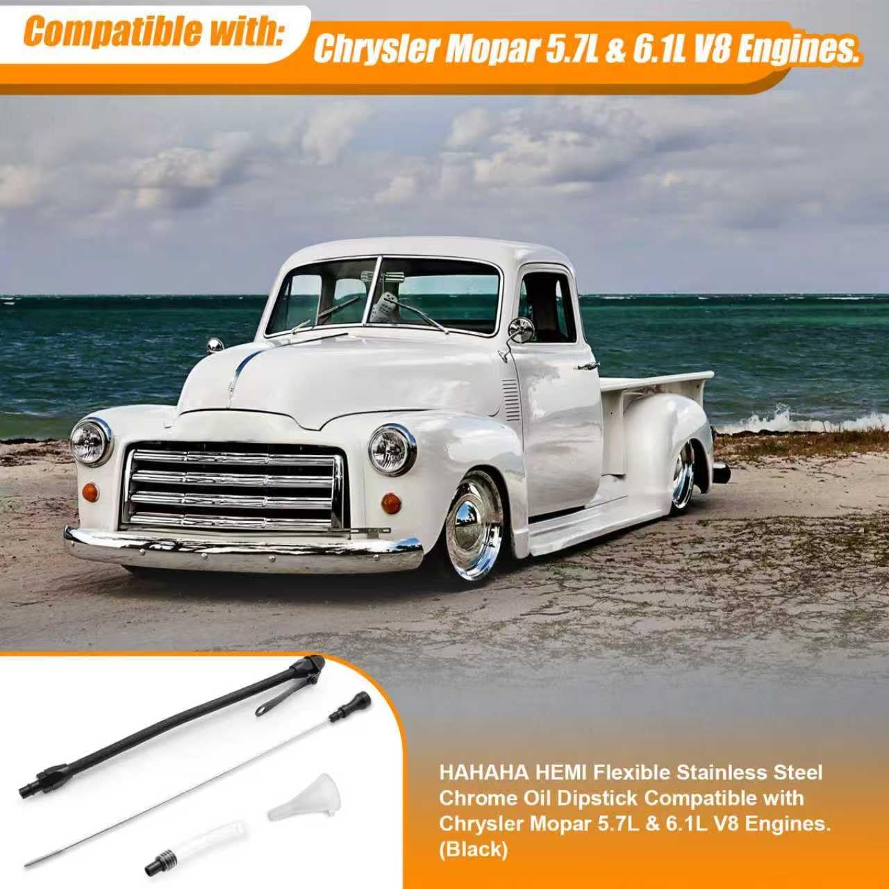 HAHAHA HEMI Flexible Stainless Steel Chrome Oil Dipstick Compatible with Chrysler Mopar 5.7L & 6.1L V8 Engines. (Black)