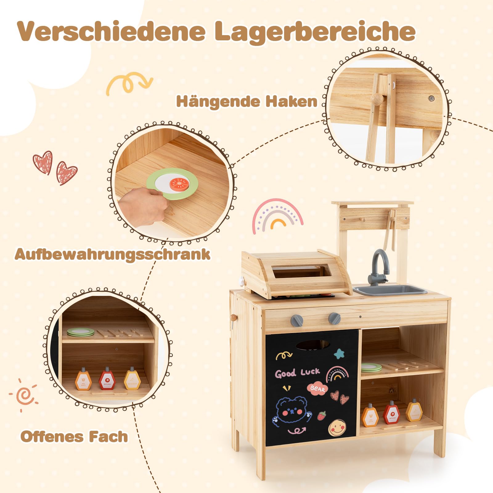COSTWAY Matschküche Kinder Outdoor, Kindergrill mit Grill-Zubehör, BBQ Grill Spielset mit Tafel & Spülbecken, Spielküche Outdoorküche für Jungen & Mädchen ab 3 Jahren