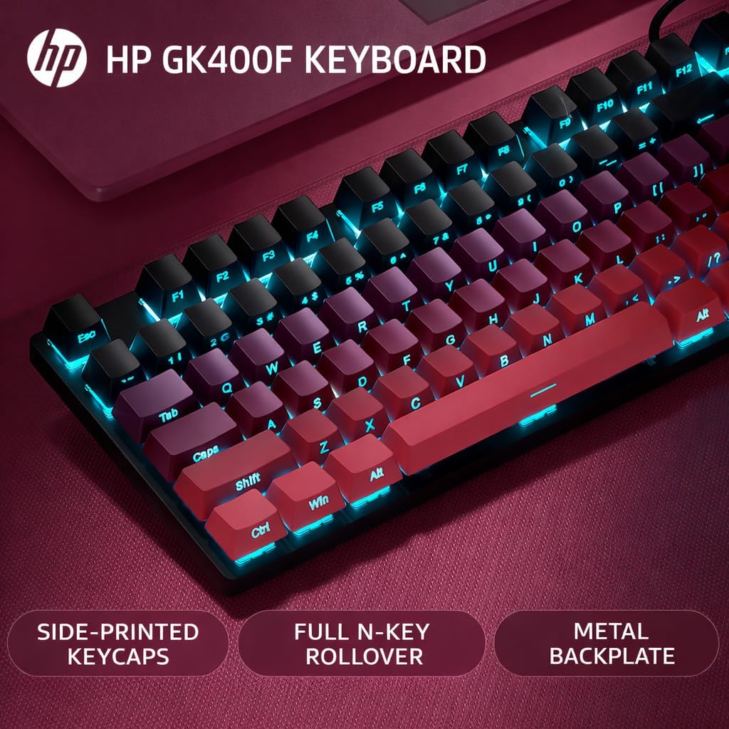 HP GK400F Wired Mechanical Gaming Keyboard and Mouse Combo, Wired USB 104-Key Full Size, Brown Mechanical Switches, Blue Backlit, Compatible with Desktop and Laptop (Black+Pink)