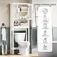 Vista 7 de Armario de Almacenamiento Sobre el Inodoro, Organizador de Baño Sobre el Inodoro con Puertas y Estante Ajustable, Marco Reforzado Armario