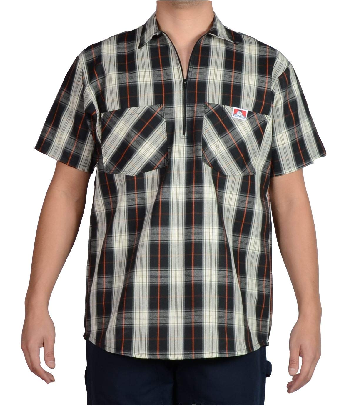 Ben DavisMen's Short Sleeve Plaid Half-Zip Work Shirt
