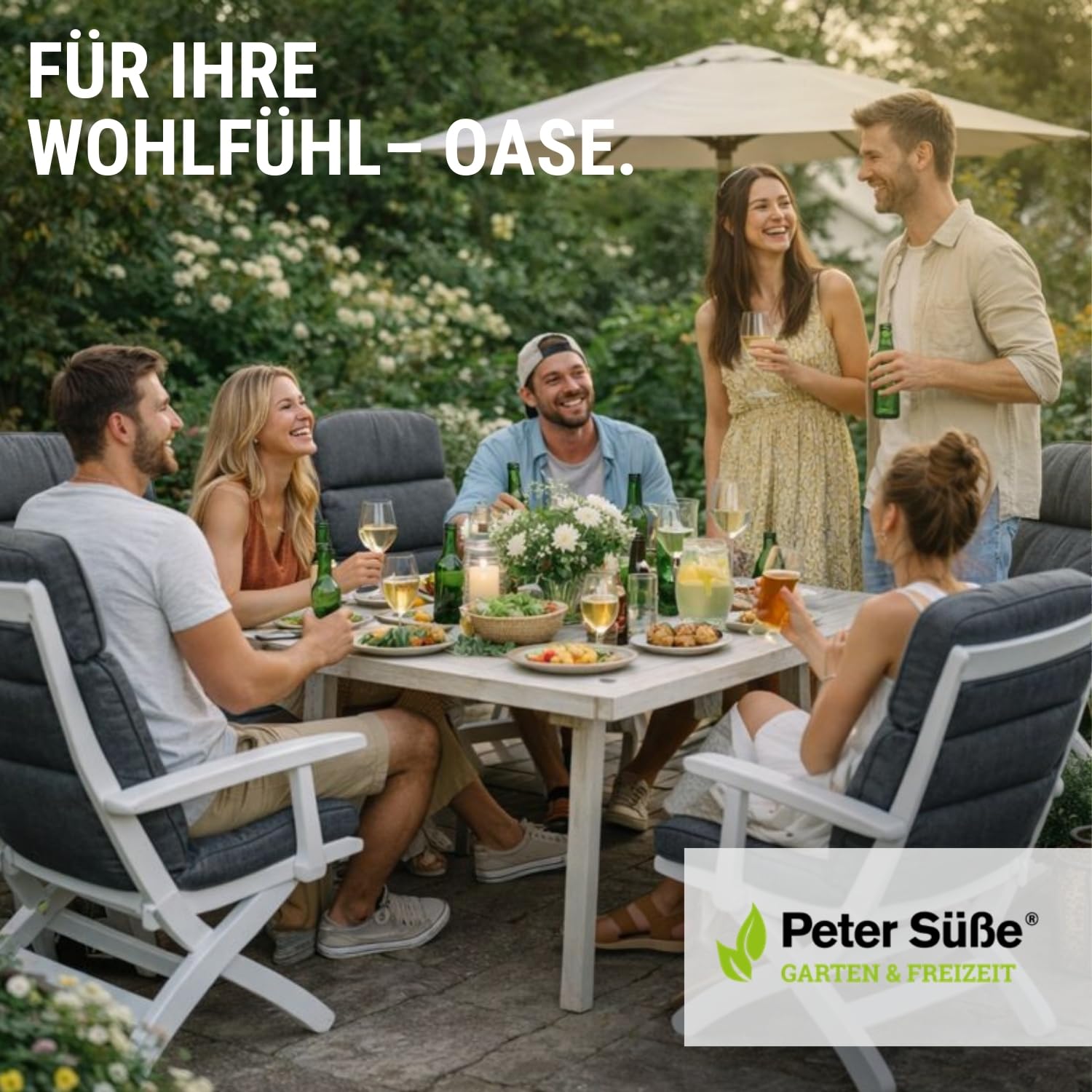 Auflage Hochlehner hellgrau gestreift I Gartenstuhl Polster 120x50x7cm I hochwertige & Pflegeleichte Sesselauflage I Wetter- & formbeständige StuhlauflageI KTH3 Sitzauflage