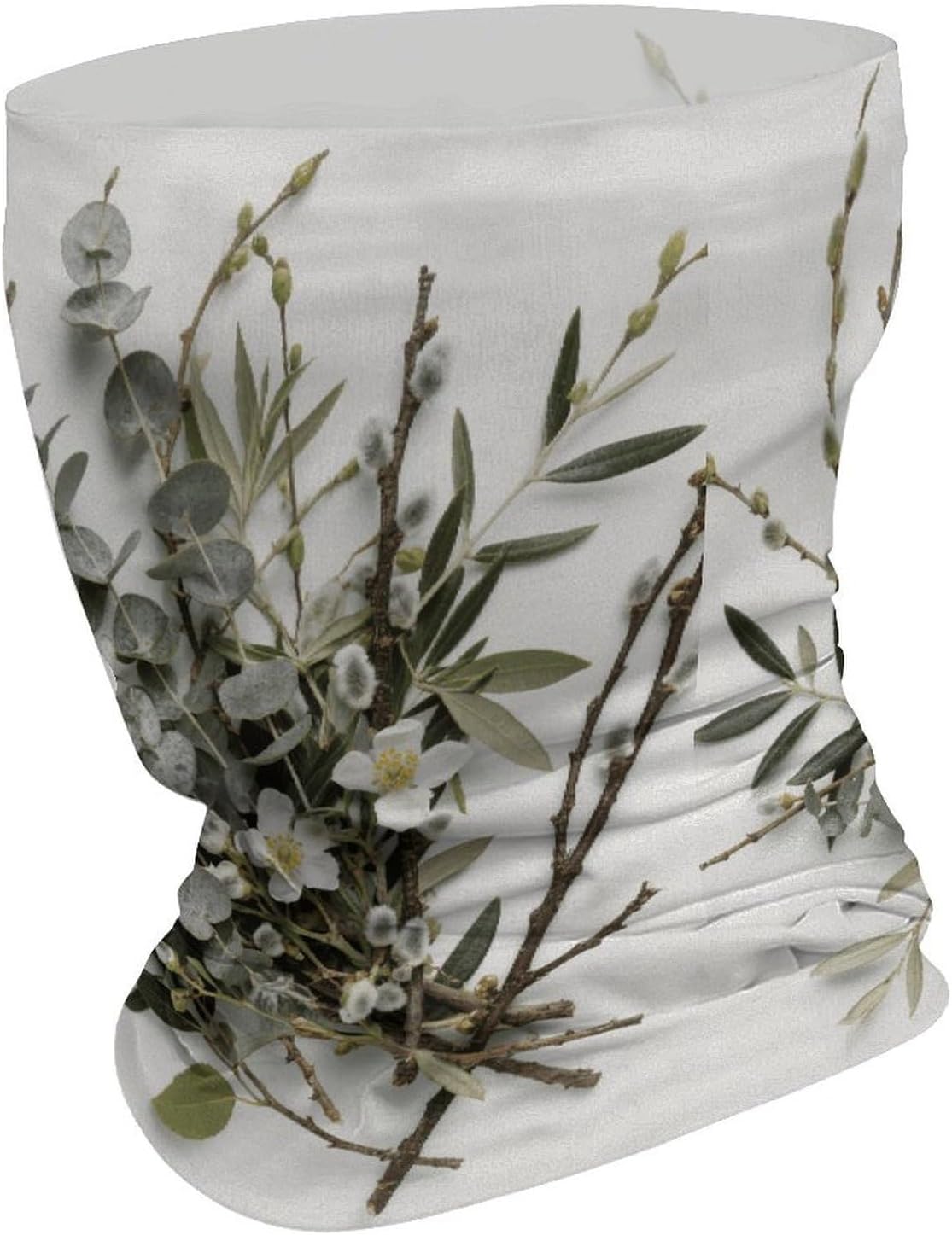 White Natural Greenery Twig Neck Gaiter for Men Women Cooling Wrap Headwear Winter Head Wrap Scarf Beautiful Headband Personality Balaclava Sport Magic Scarf Windproof Hair Bandana