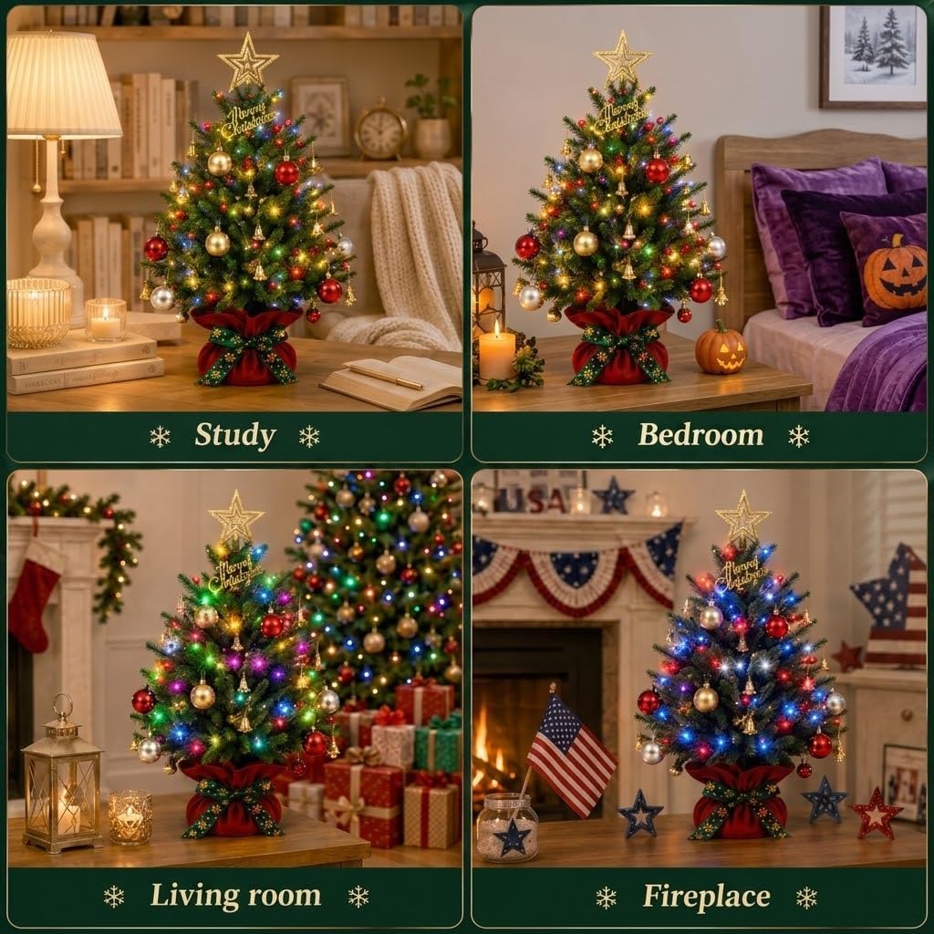20 Inch Tabletop Mini Light Up Christmas Trees with Remote