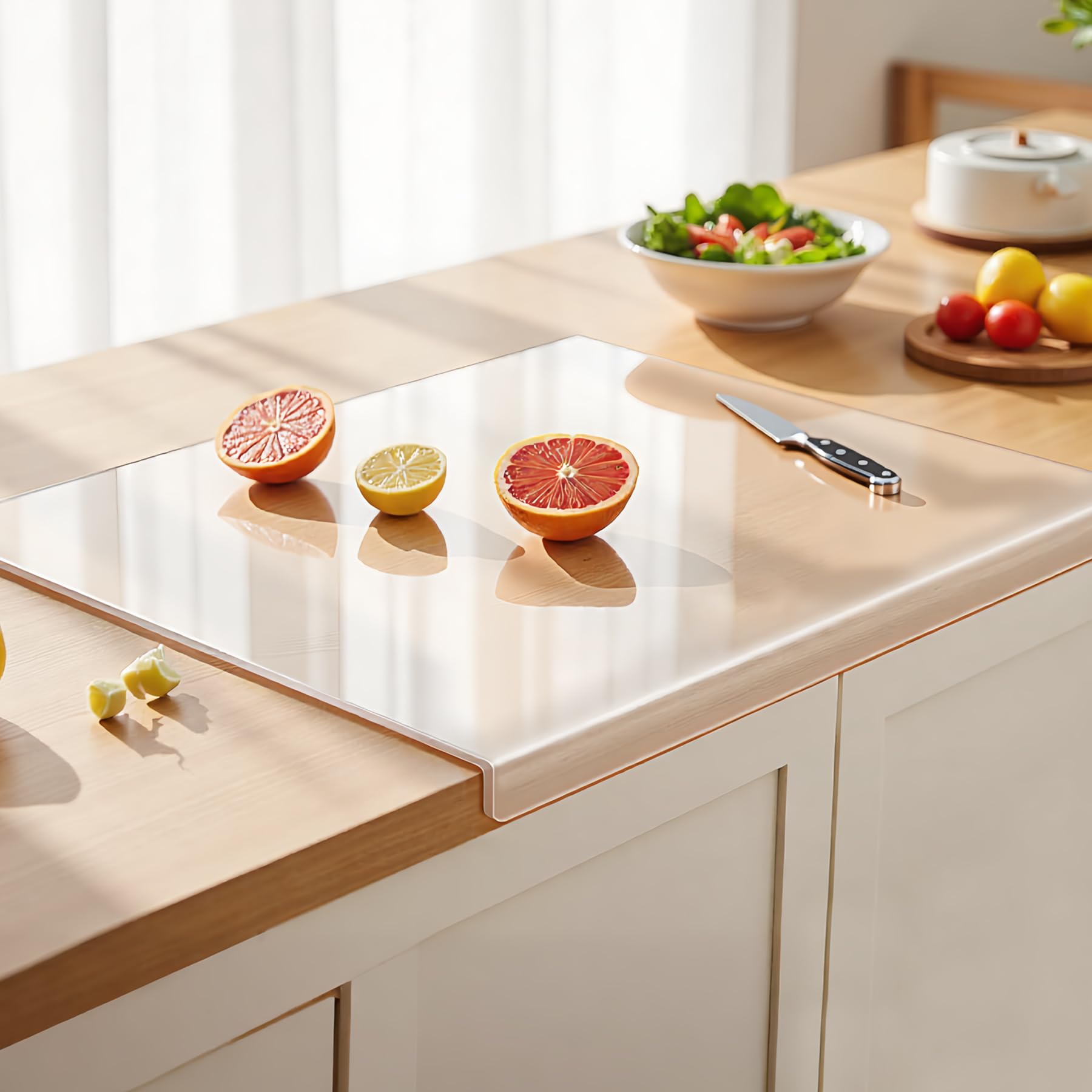 Acrylic Cutting Board with Counter Lip, 17.5x13.5 Inch Clear Cutting Boards for Kitchen Counter, Large Cutting Board Non Slip for Countertop Protector, Apartment Essentials Kitchen Decor Gifts