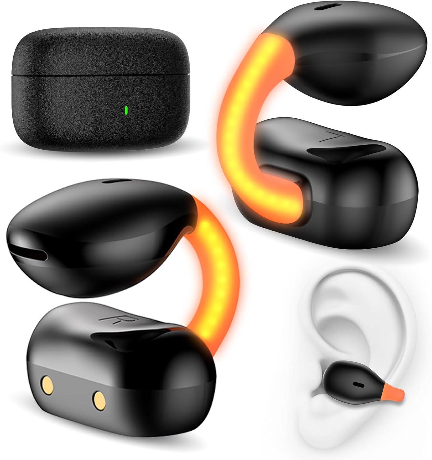 Open Ear Wireless Earbuds Secure Clip Sports Headset Light Bone Conduction Running Headphone Bluetooth Gaming Earphone for iPhone 17 Pro Max 16e 16 15/Samsung A17 A16 S26 S25 S24/Pixle 9 10/Android