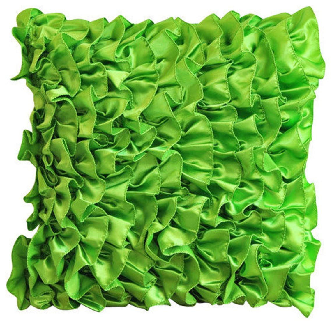 The HomeCentric Clover Green Cushions Cover Vintage Style Ruffles Pack of 2, 50x50 cm (20"x20") Cushion Covers Decorative Solid Modern, Square Satin Throw Cushions Cover - Vintage Clover Green โ image 1