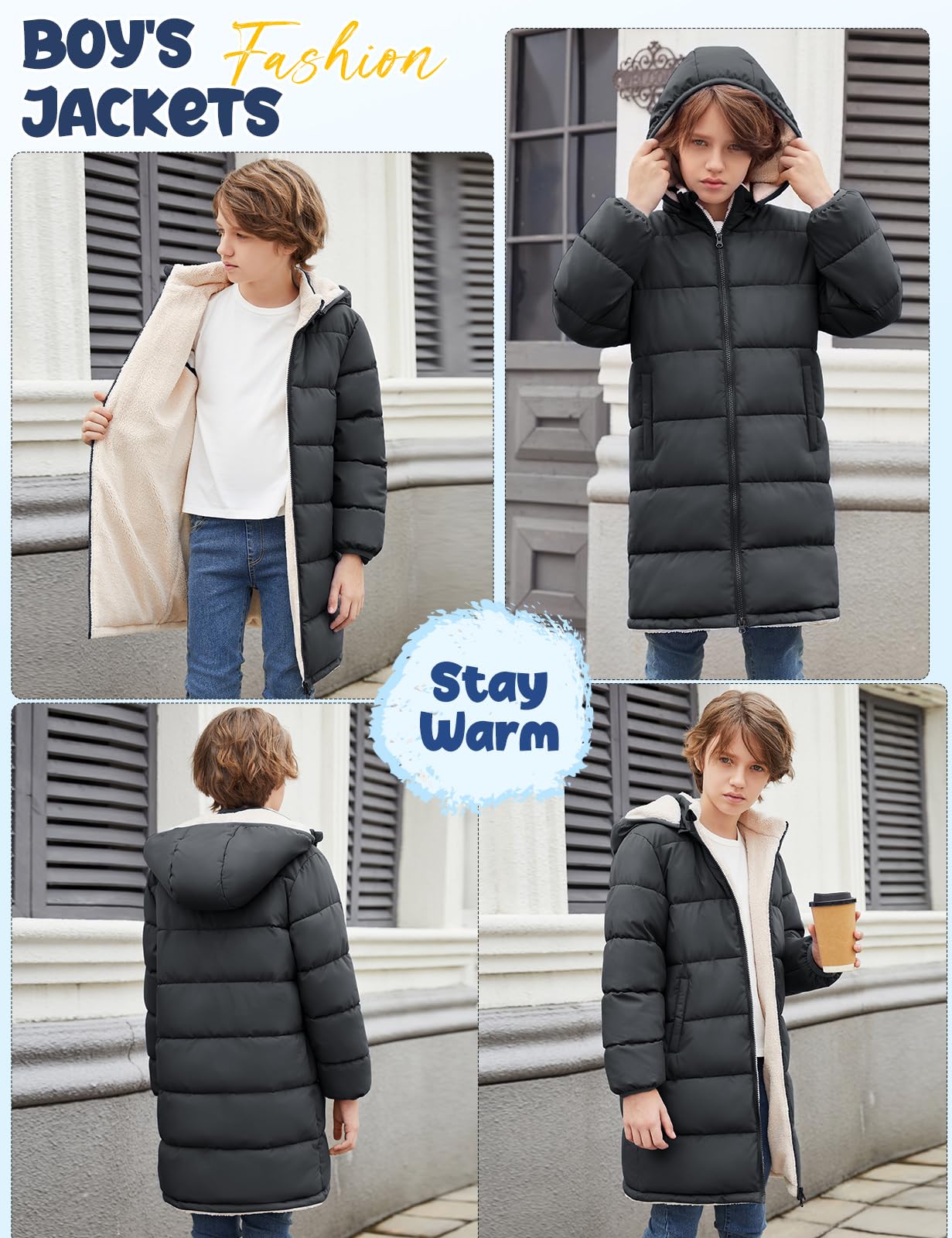 heekpek Kinder Fleece Winterjacke Jungen Warm Gefüttert Mit Kapuze