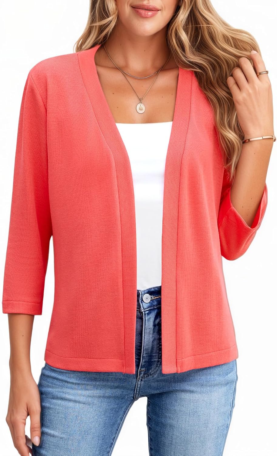 Newchoice Womens 3/4 Sleeve Open Front Cardigan Cropped Lightweight Shrug Bolero Cardigan Sweater