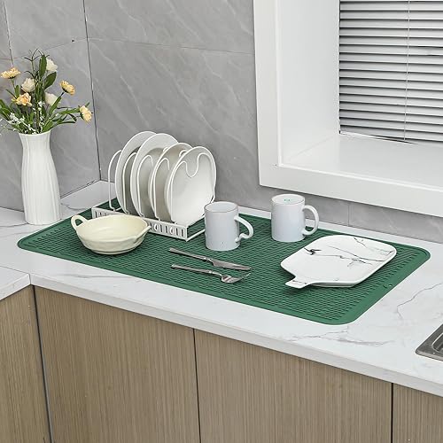 Miniatura 1054 de Tapete de silicona para secado de platos para múltiples usos, fácil de limpiar, ecológico, resistente al calor, tapete de silicona para encimera