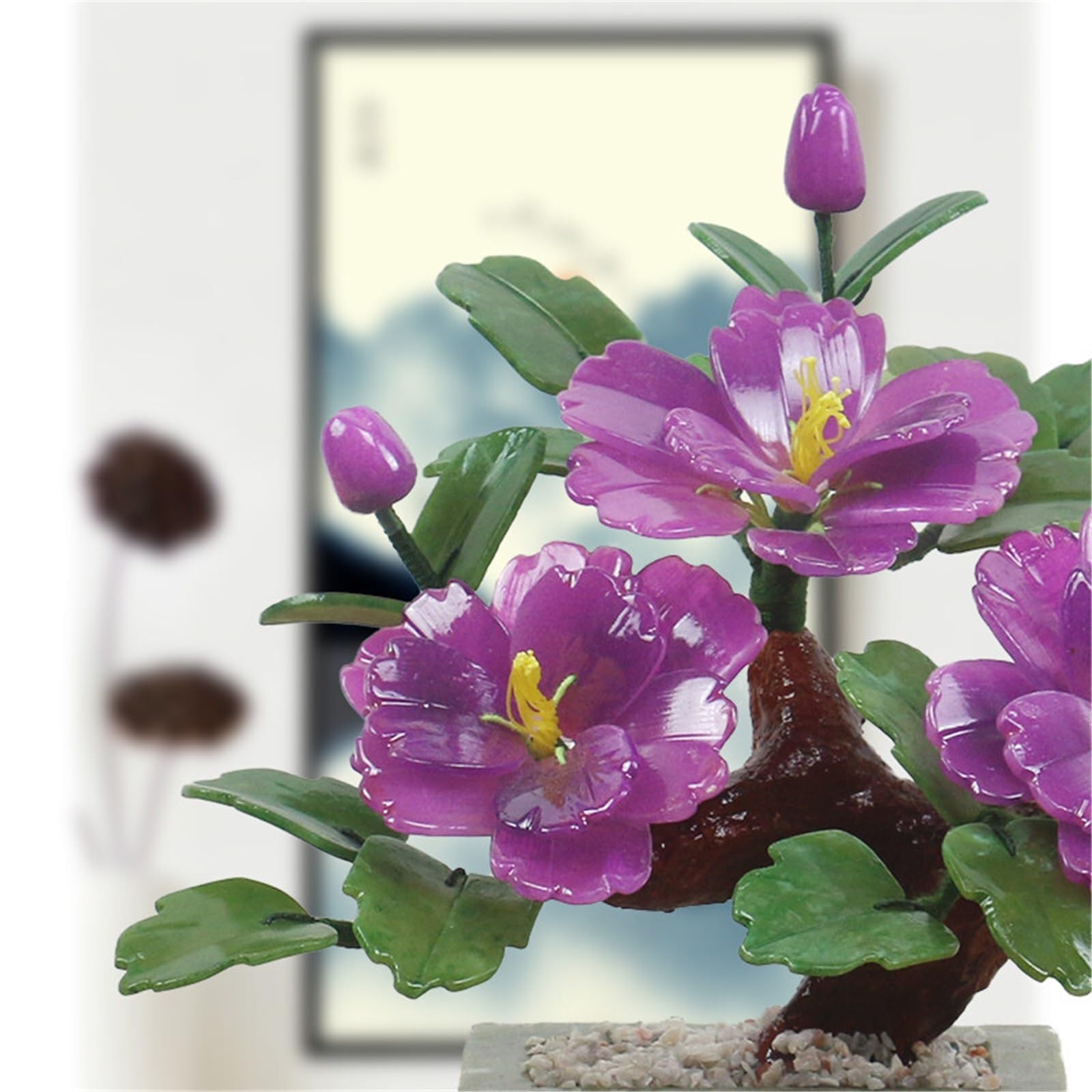 Pianta artificiale in vaso, bonsai di giada, peonia retrò, artigianato cinese, pianta artificiale in vaso (viola) (multi)