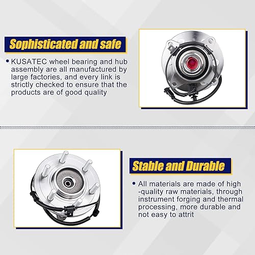 Miniatura 4 de KUSATEC 515169 Conjunto de 2 rodamientos de rueda delantera 4x4 y cubo compatible con Ford F-150 4WD 2015 2016 2017, pernos de 6 pernos con ABS