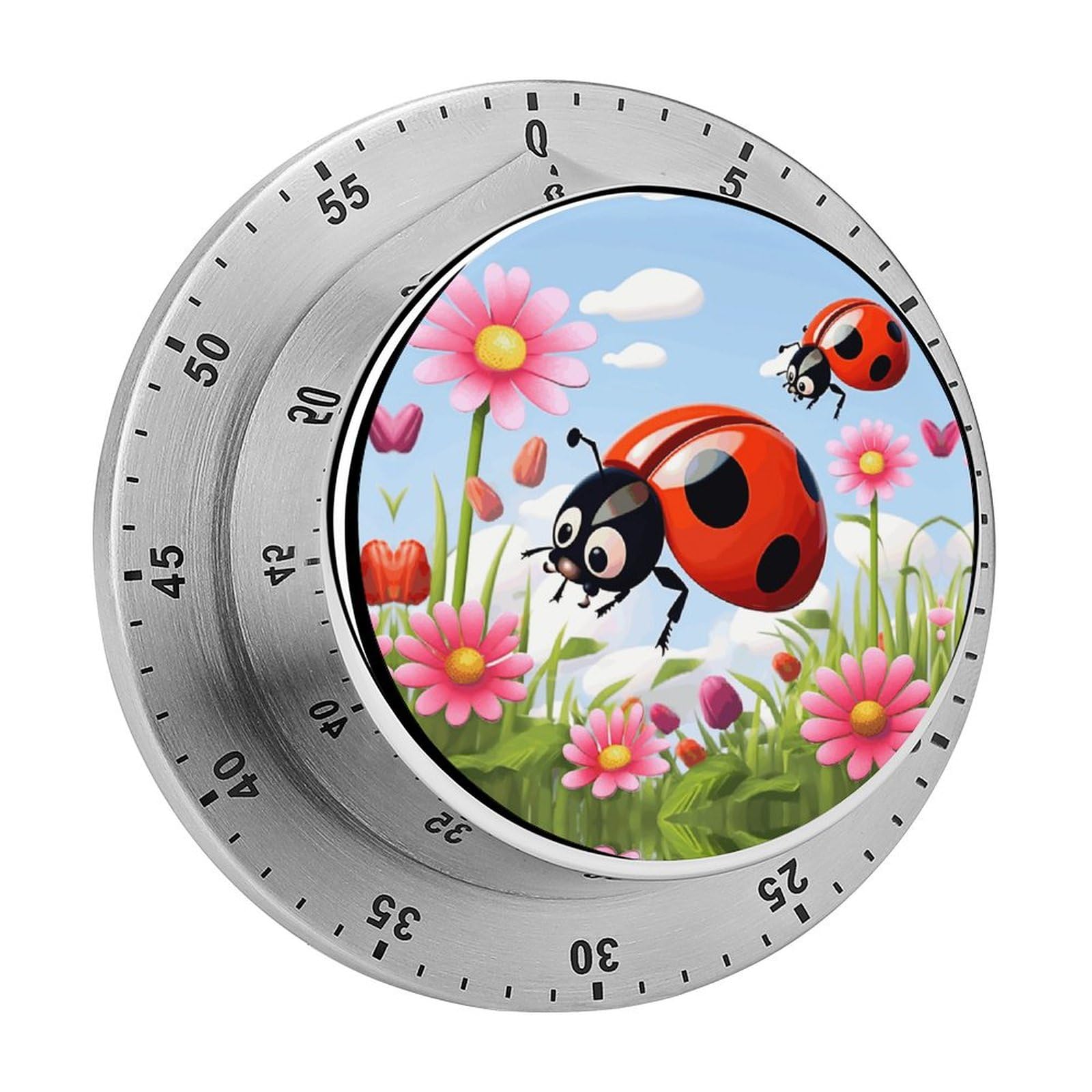 Cartoon Ladybug Flower Printed Waterproof Christmas Timer with Loud Alarm Outdoor Timer for Cooking Exercise Baking