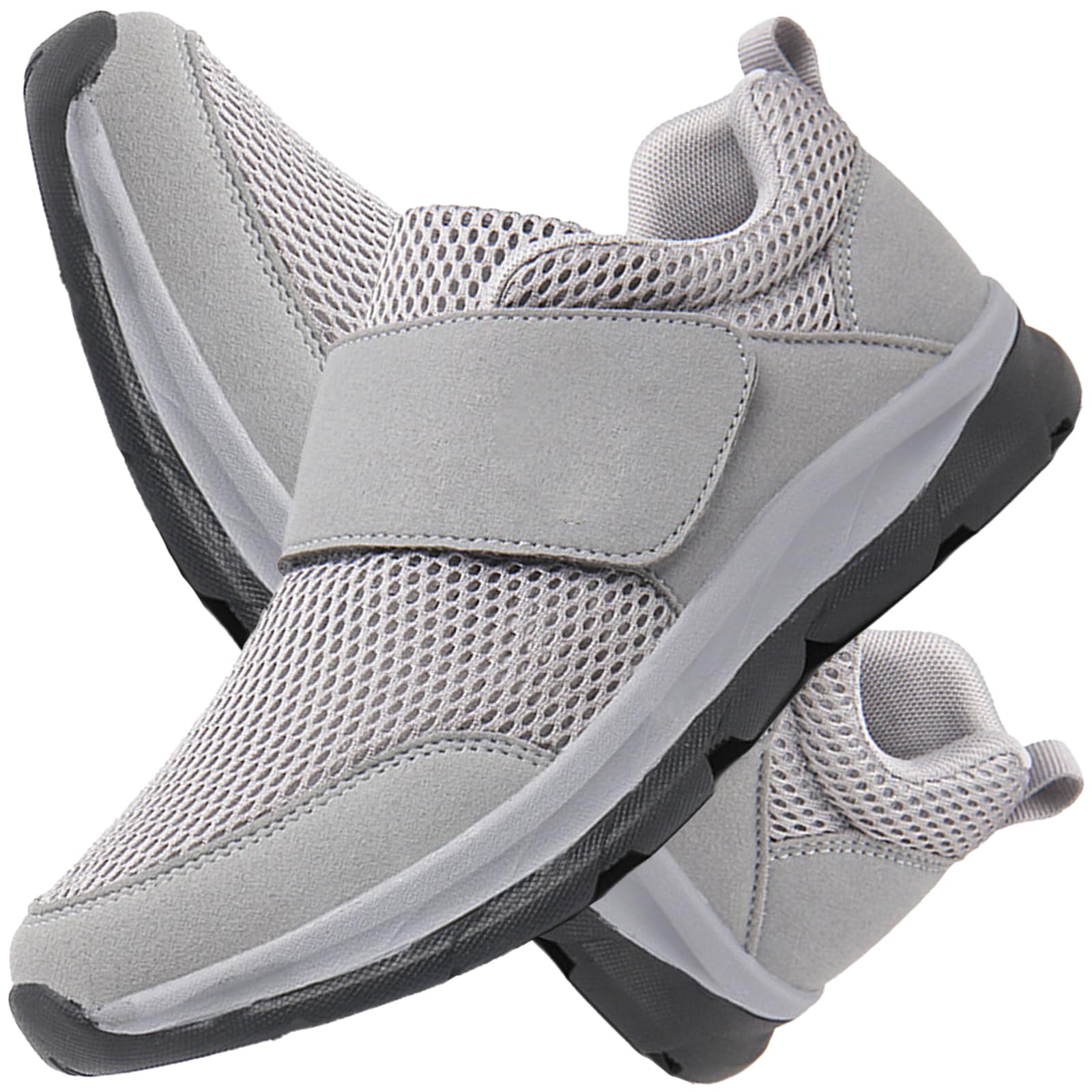 AEHO Orthopädische Schuhe Herren Breit Diabetiker Schuhe Herren Schuhe für Geschwollene Füße Senioren Schuhe mit Klettverschluss, Grau, 46/280mm