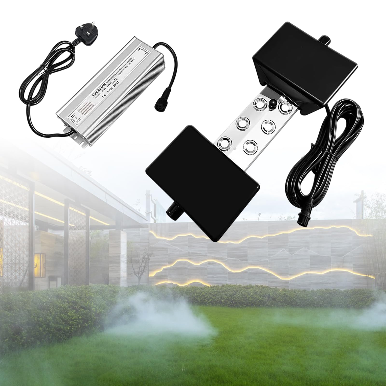 Machine à fumée à ultrasons, 6 têtes, 5000 ml/h, 200 W, avec bouée, alimentation étanche IP67, parfait pour étang, jardin, pelouse, rocaille, serre, décoration d'Halloween