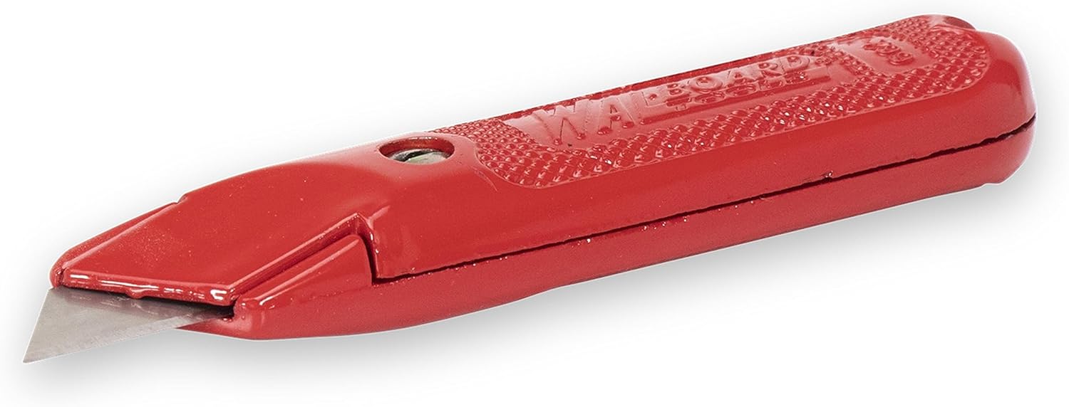 WAL-BOARD TOOLS Fixed Blade Utility Knife, Die - Cast Zinc - Aluminum Construction, Retractable Blade, Serrated Grip, Made In The USA, 015-001