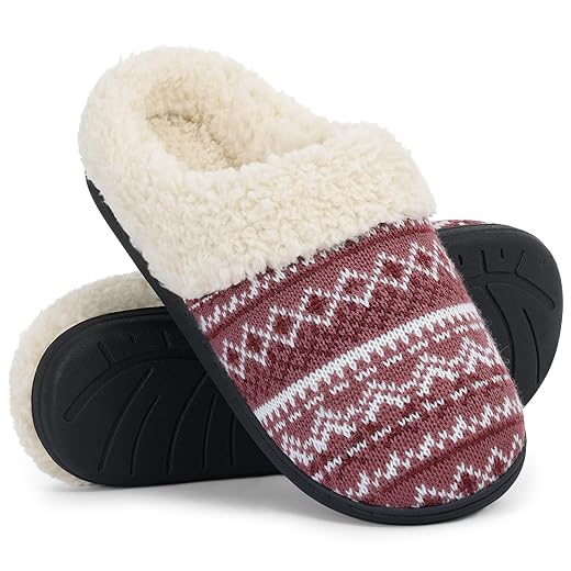 Evshine Warm Knit House Slippers for Women Comfy Wool-Like Lined Chenille Slippers with Memory Foam and Indoor Outdoor Soles