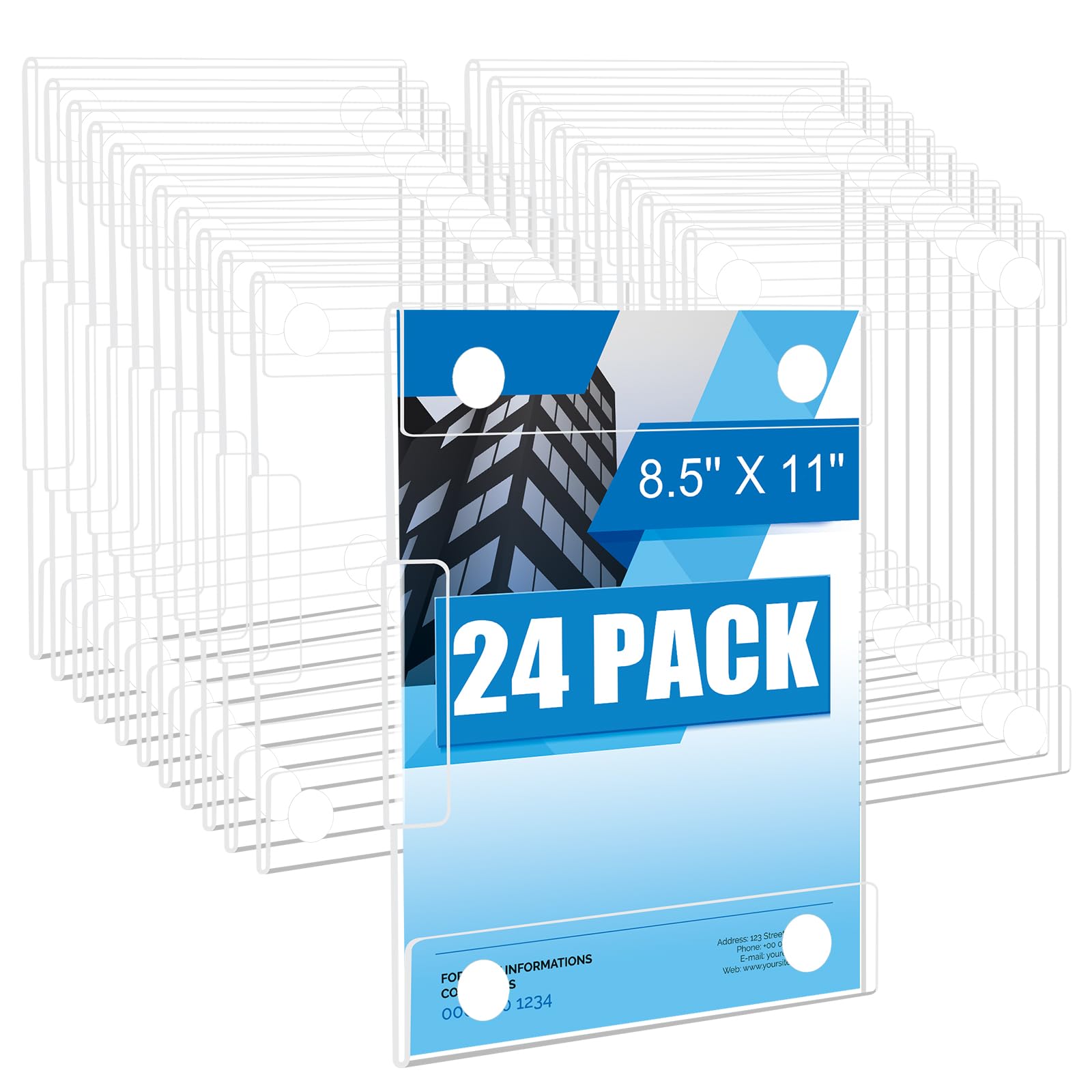 Paquete de 24 soportes acrílicos para letreros de pared de 8.5 x 11 pulgadas, uso vertical u horizontal, soportes de letreros de montaje en pared, sin taladrar, marcos acrílicos