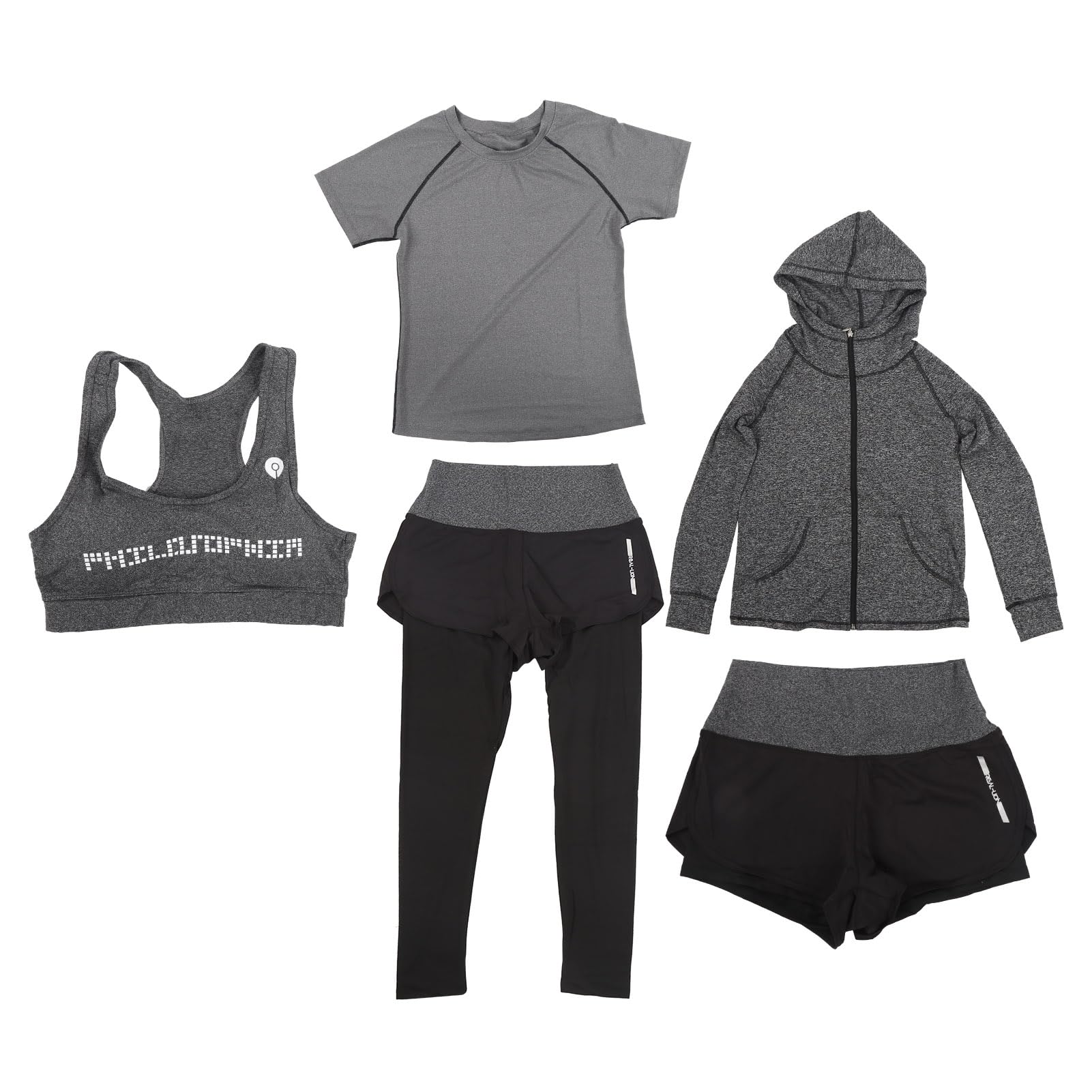 5-teiliges Damen-Yoga-Set, Sportbekleidung, Fitnessstudio, Mantel, Langarm, Top, Leggings, Shorts, Yoga-Anzug (XL)