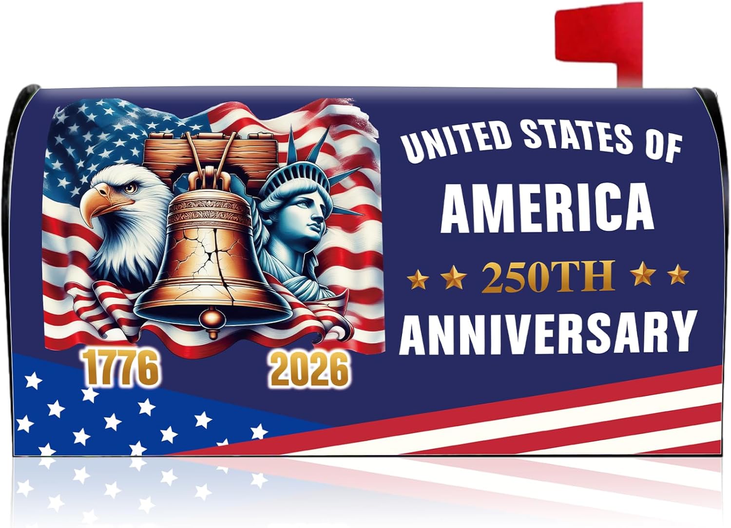 250 Years America Magnetic Mailbox Cover, 250th Anniversary USA Magnetic Mailbox Cover Large Size 25.5 X 21, Patriotic Flag Oversize Mail Post Box Covers for Holiday Festival Outdoor Yard Garden Decor