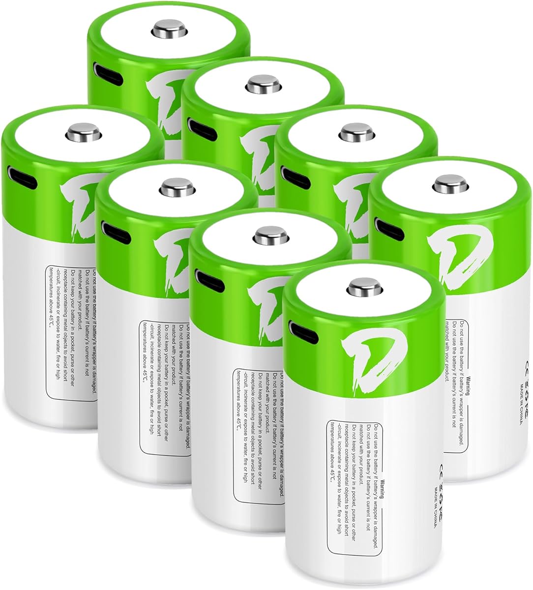 BLUE GIFT MPINCO BLUE GIFT 8 Pack Rechargeable D Batteries with 4 in 1 USB Charging Cable, 1.5v Lithium D Cell Battery 4100mWh, D Size LR20 Battery Replacement