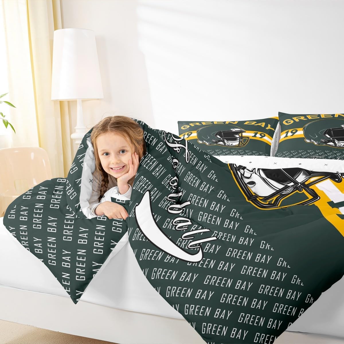 Feelyou Football Kids Comforter Set Twin Size Green Bay Bedding Set Football City Duvet Quilt for Kids Boys Girls Bedroom Sports Games Decor Microfiber Ultra Soft Breathable - Image 7