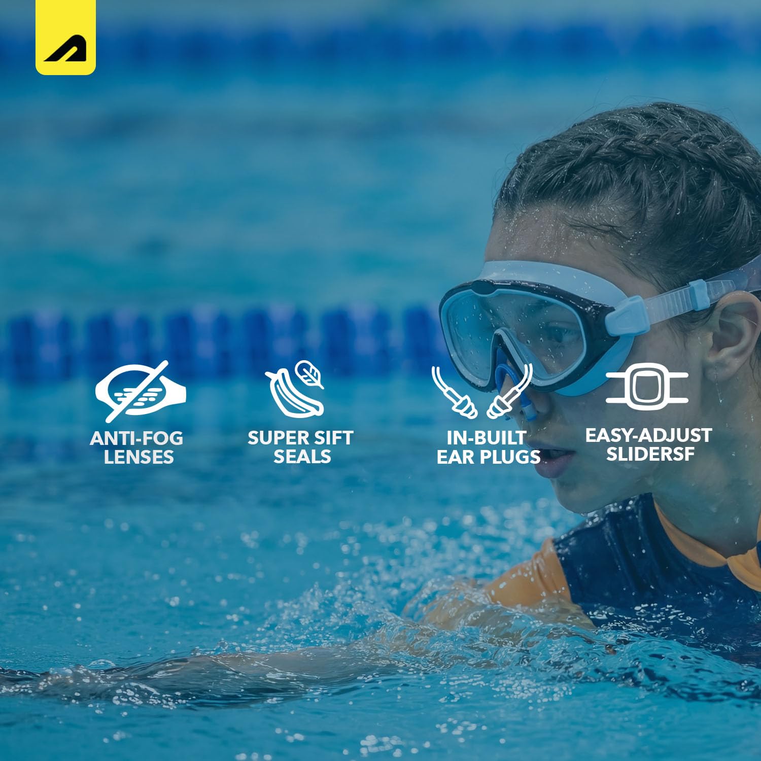 Boldfit Swimming Goggles for Kids, Boys With Adjustable Strap, UV Protection, Antifog Goggles for Swimming Girls Air Tight with Free Ear & Nose Plug - Blue Black 1