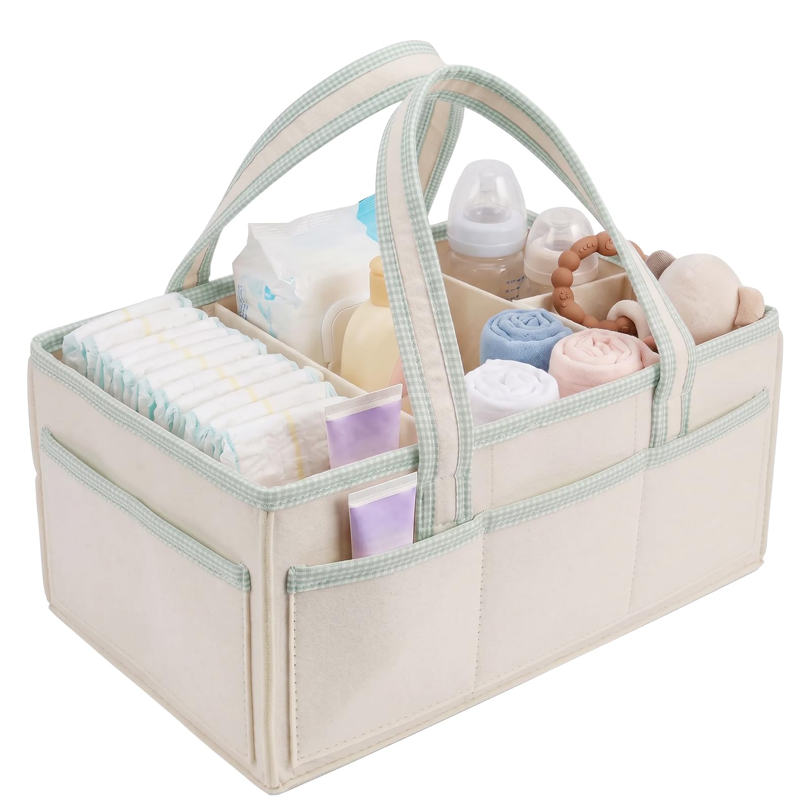 Baby Diaper Caddy Organizer, Felt Nappy Storage Basket for Newborn(Green)