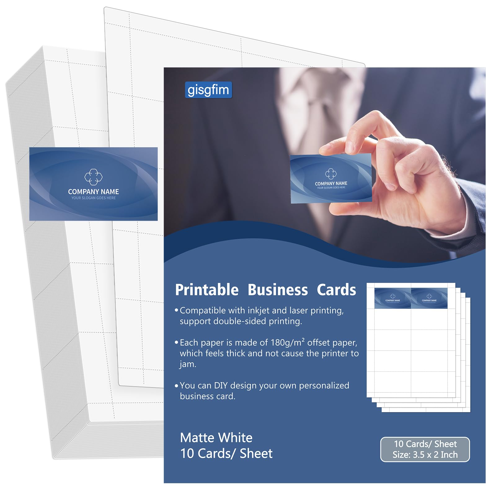 gisgfim 1500 tarjetas de visita en blanco imprimibles de 3.5 x 2 pulgadas, color blanco mate, papel perforado, compatible con impresora láser y de inyección de tinta, impresión de doble cara, peso