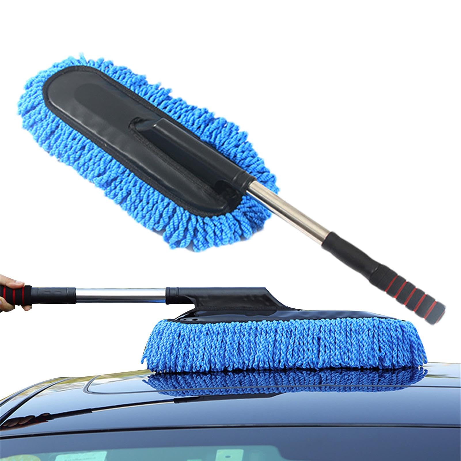 LoyaKuu Spolverino in microfibra per auto, manico estensibile, multiuso, per interni ed esterni, spazzola per la pulizia dell'auto (grande