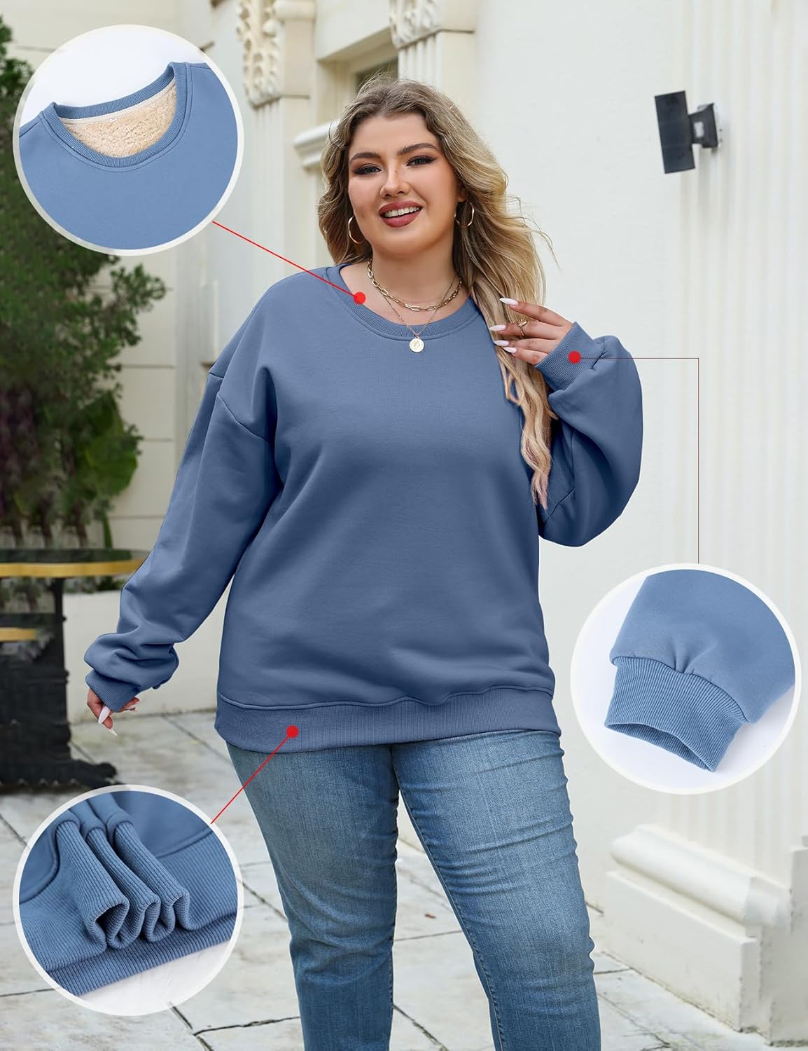 Plus Size Sweatshirts for Woman - Oversize Womens Crewneck Sweatshirt Long Sleeve Fleece Sherpa Pullover Tops Loose Fit - Image 5
