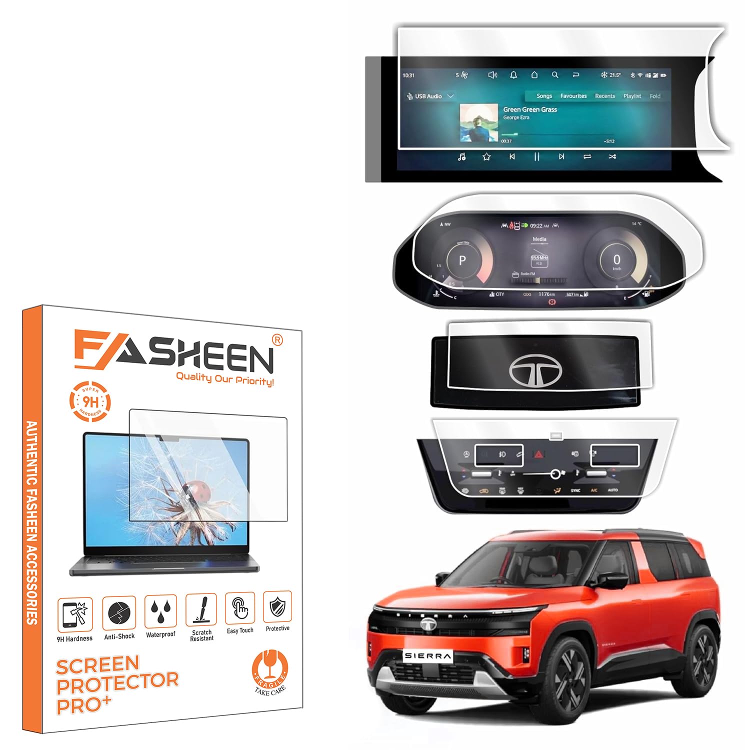 FASHEEN Screen Guard Compatible With 4 pc Combo TATA SIERRA 2025+ || ADVENTURE+ / ACCOMPLISHED || 12.3 Inch Infotainment Touchscreen + 10.25 Inch Instrument Cluster + Steering + AC Panel + Protector-image-40
