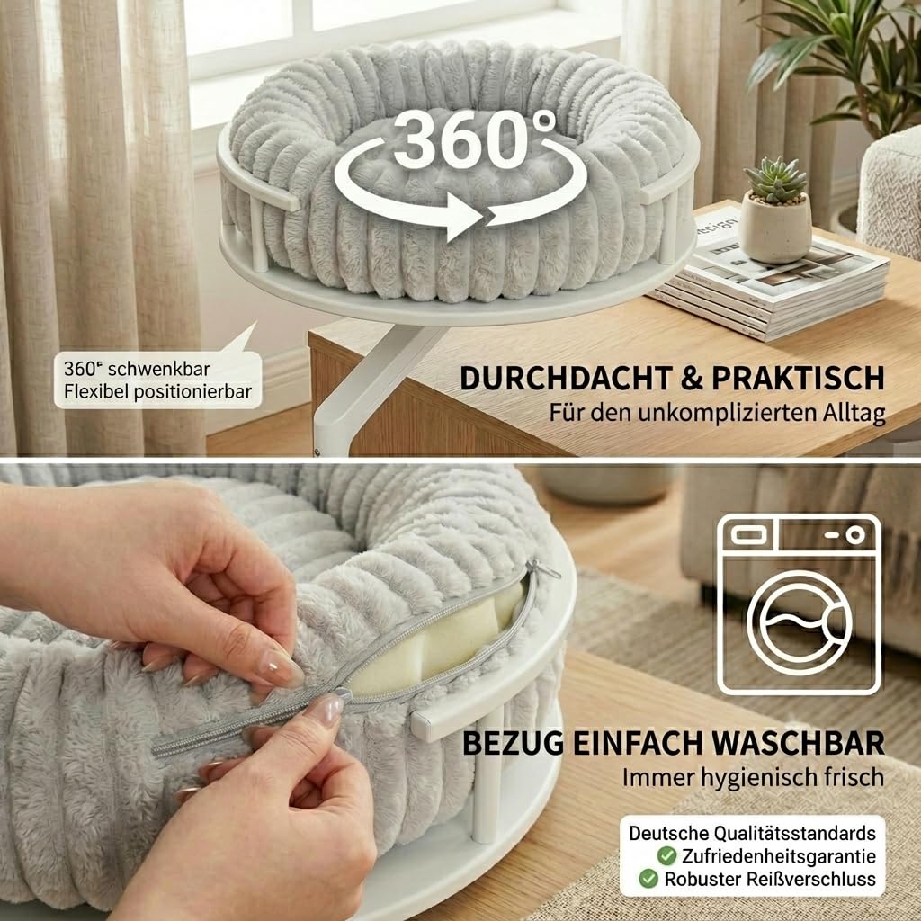 Katzenbett LEVI | Katzenbett Schreibtisch | Katzenplattform | Für Tische und Fenstersims | Inkl. 2 Betten | Cord-Design Grau | Robust und modern (Weiß)