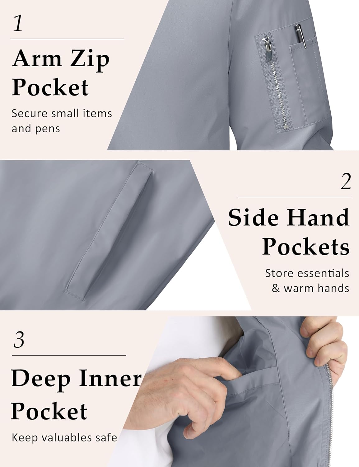 MAGCOMSEN Men's Jacket Lightweight Windbreaker Bomber Jacket Windproof Casual Jacket Zip Up Coats Outwear with 5 Pockets - Image 5