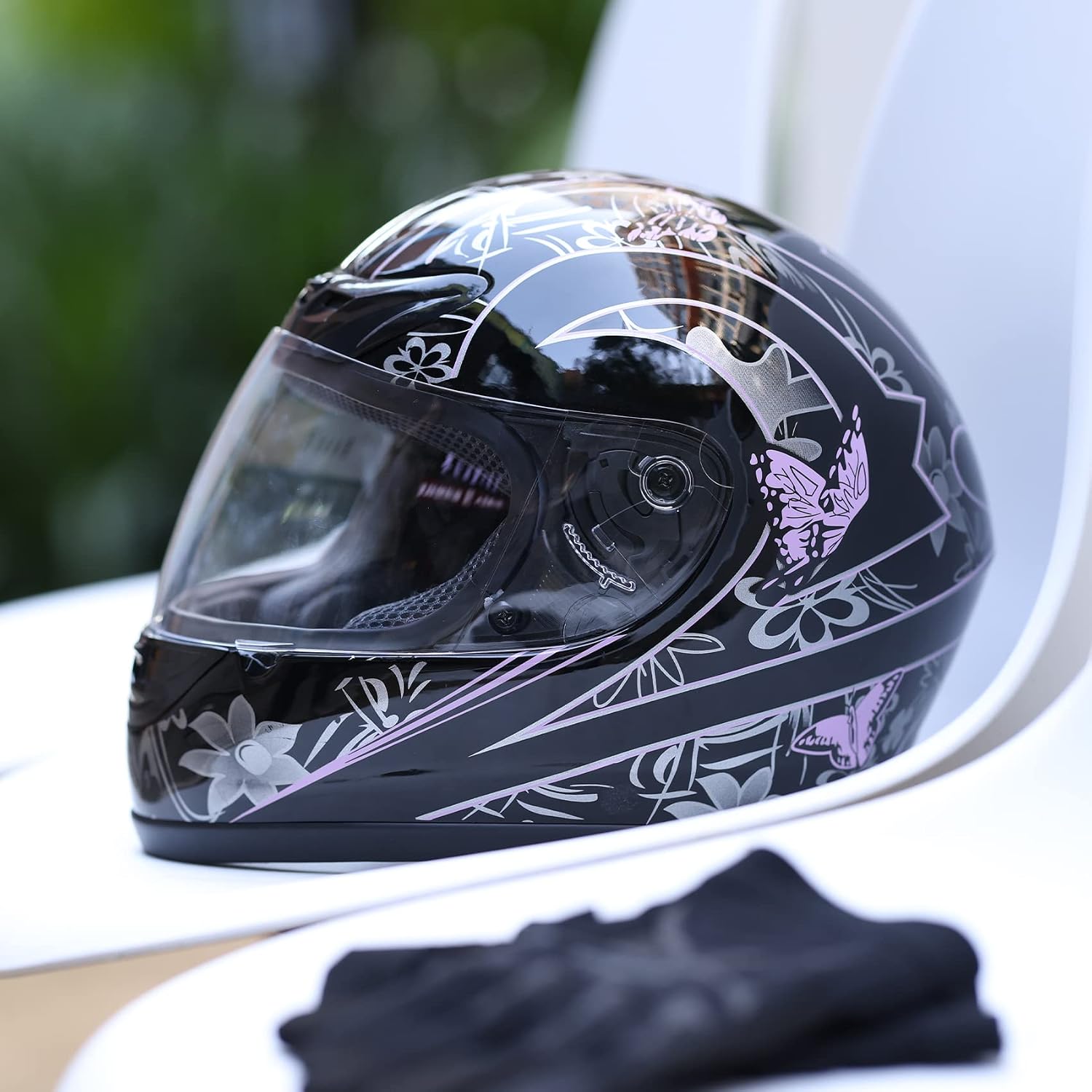 butterfly motorcycle helmet TCMT Pink Youth Kids DOT Motocross Off-Road Helmet, S a removable snap Motorcycle Gear Cherry Blossom Motorcycle
