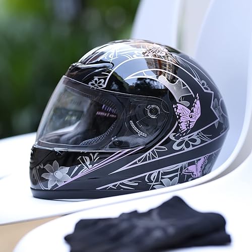 Miniatura 1 de SLMOTO - Casco de motocicleta aprobado por el DOT, para adultos, tapa abatible que cubre la cara completa, diseño de mariposa rosa y negro, casco