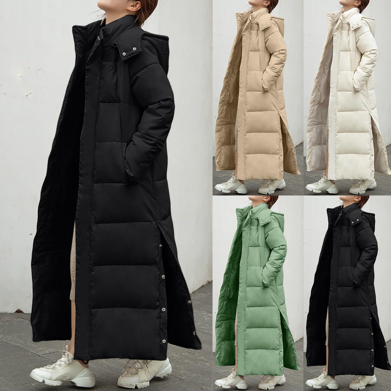 Generisch Cappotto invernale da donna lungo piumino invernale trapuntato da donna giacca lunga invernale con cappuccio giacche da donna giacca buffer cappotto caldo autunno piumino con tasche