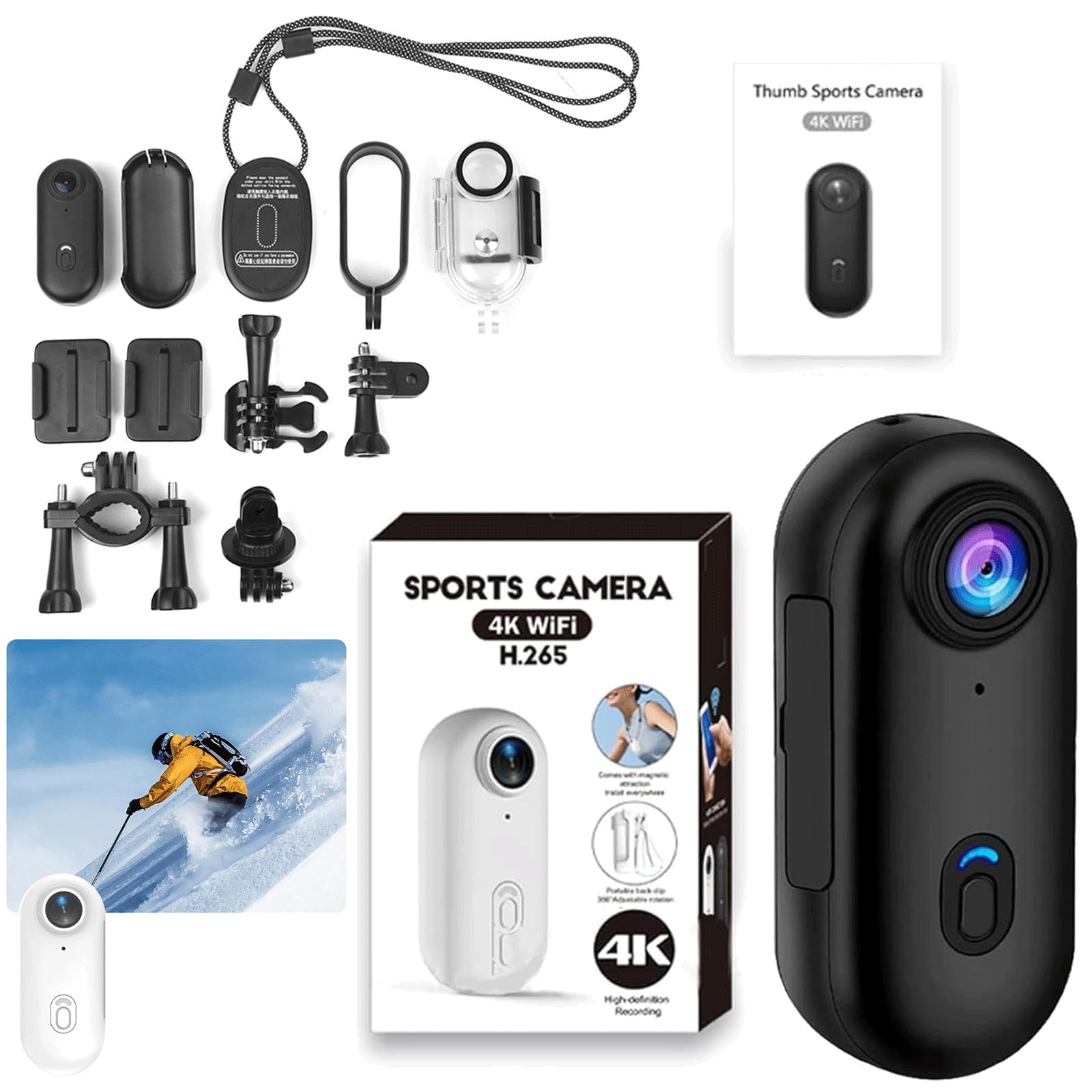 Générique Mini caméra corporelle 4K Mains Libres, caméra corporelle Stallion Frames Portable et magnétique avec Enregistrement Audio et vidéo pour vélo Voyage Animaux Compagnie (Black, 1080P)