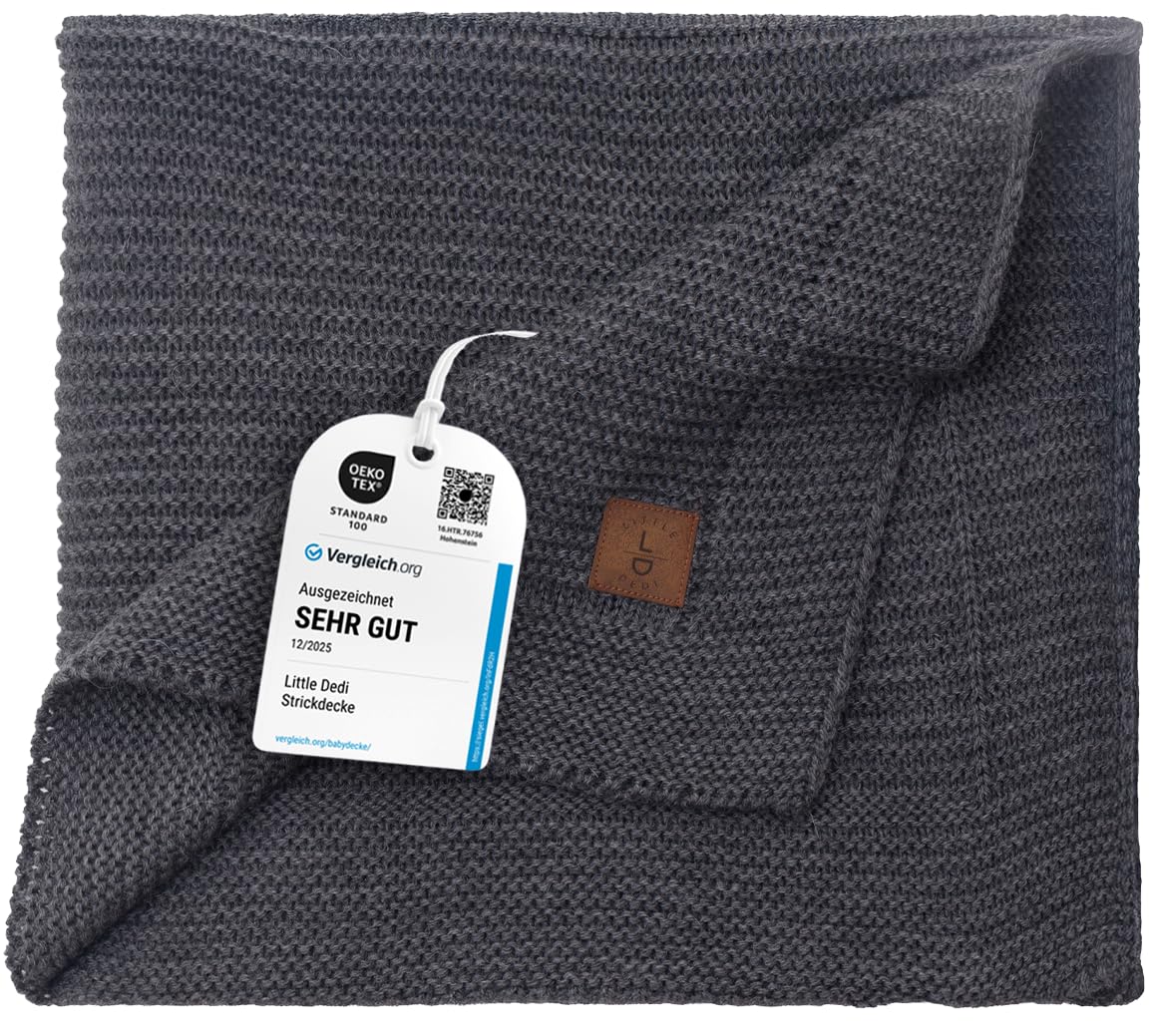 Little Dedi Women's Charcoal Baby Soft Knitted Blanket, 80 X 100 Cm, Grey Melange, Soft And Breathable, Oeko-Tex 100 Certified, Lightweight And Cuddly For Newborns, Toddlers, Cot, Pram, Baby Room