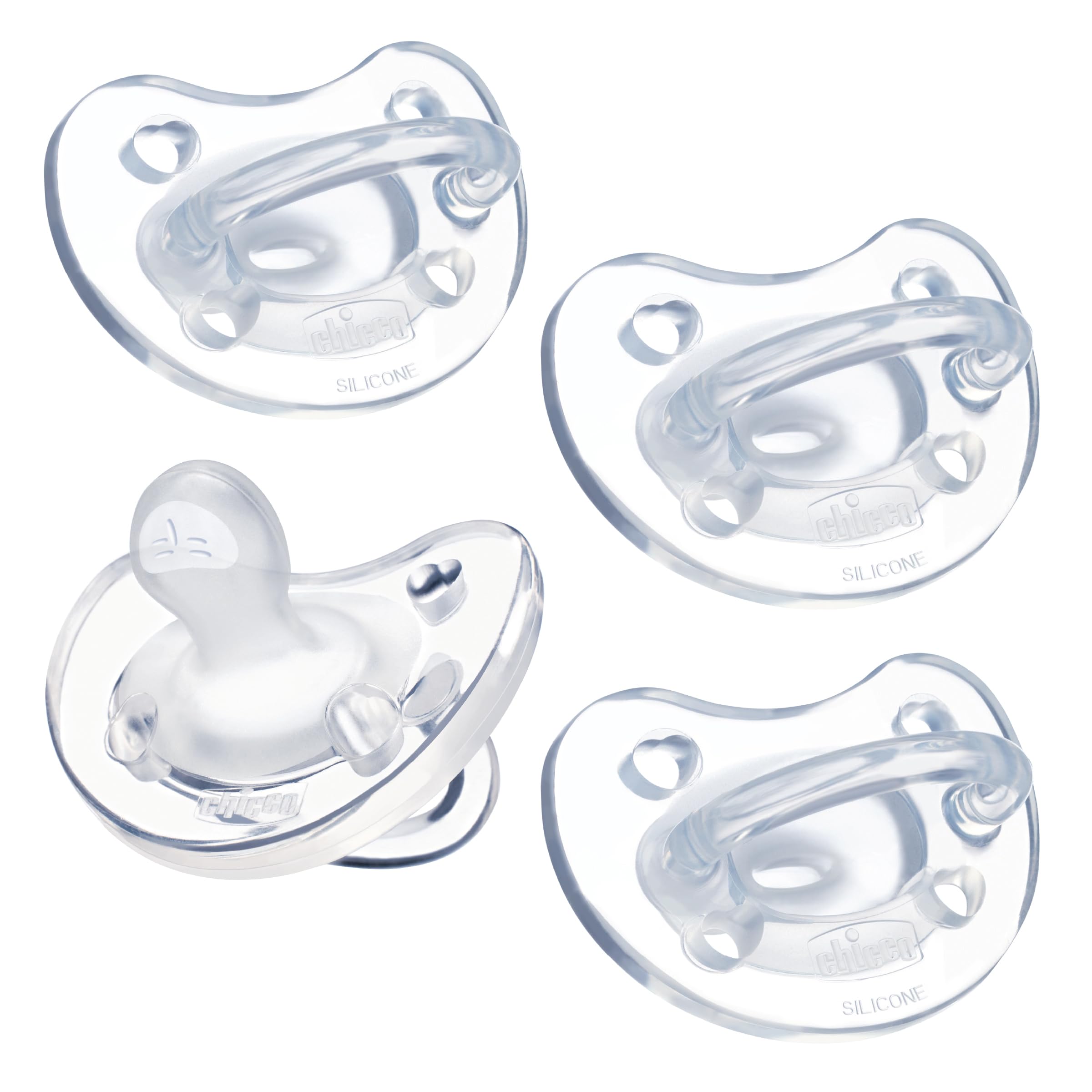 Chicco PhysioForma Silicone Orthodontic Pacifier for Babies 0-6m, One-Piece 100% Soft Silicone, Supports Breathing, Satin-Textured Nipple, Included