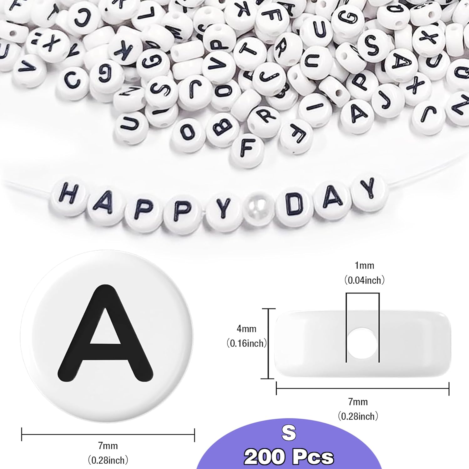 Letter Beads for Bracelets Making 200 Pcs 4x7mm Alphabet Beads for Bracelets Acrylic Beads for Jewelry Making Friendship Bracelet Letters for Crafts (S Black Letter Beads)