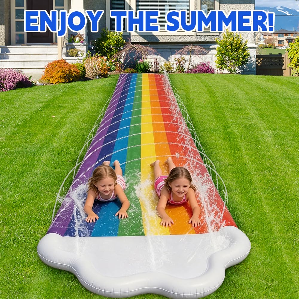 Toboggan Aquatique,480 X 140cm Toboggan pour Pelouse Double Toboggan à Eau avec 2planches Gonflables,Toboggan De Pelouse Résistant,Toboggans Doubles pour Enfants Et Adultes,Extérieur Et Jardin