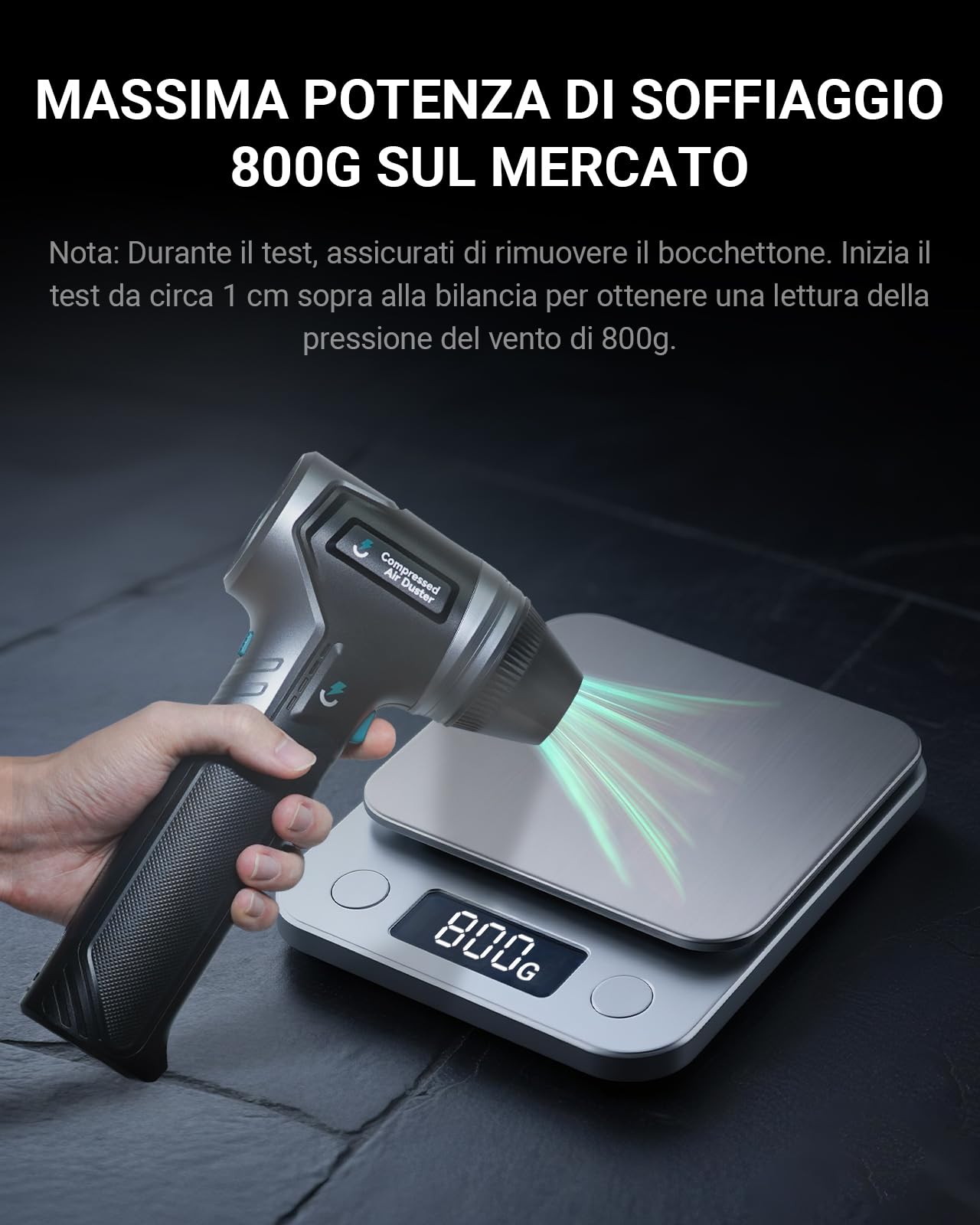 T800 Elettrico Rimuovi Polvere Aria Compressa Senza Fili, Soffiatore Aria Compressa,Regolazione a 3 Velocità per Tastiera, Auto, Esterno
