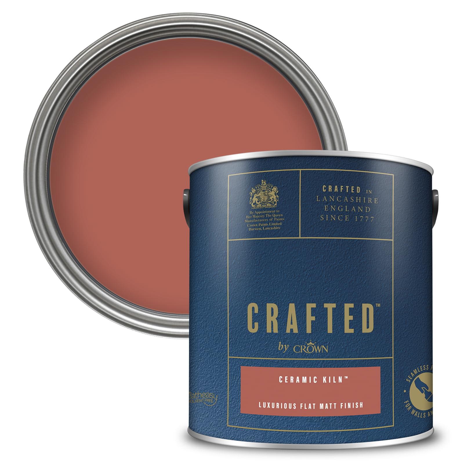 Crown Paint CRAFTED Ceramic Kiln Velvety Flat Matt Emulsion Paint - Rich Terracotta Finish - Use on Walls, Ceilings and Wood - Luxurious, Thick and Creamy, Low Odour - 2.5L