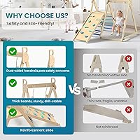 Vista 5 de BlueWood Gimnasio de la selva interior 4 en 1, juego de escalada plegable de madera con columpio, tobogán, escalera y pared de escalada, juego