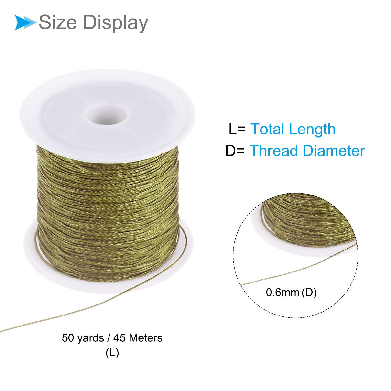 CoCud Nylon Knotting Cord, 0.6mm Dia 50 Yards 45m Length, Nylon Soft Smooth Beading Thread Dark Khaki - Image 2