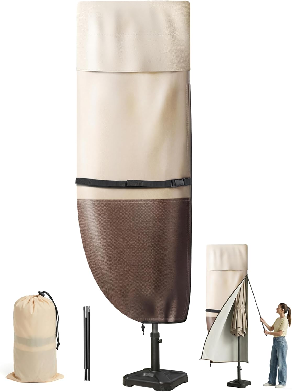 Vailge Patio Umbrella Cover for Cantilever Umbrella 9-13 Feet, 600D Oxford Outdoor Umbrella Cover Waterproof Windproof, Patio & Outdoor Umbrella Cover with Support Pole, Storage Bag